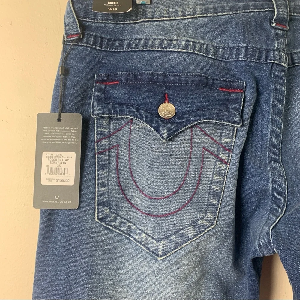 True Religion Rocco SN Flap Relaxed Skinny Men’s Jeans 36 Medium Tidal Wash